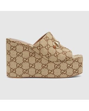 Gucci Gg Wedge Sandals - Brown