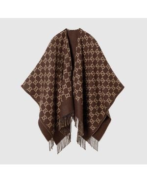 Gucci Gg Wool Jacquard Cape - Brown