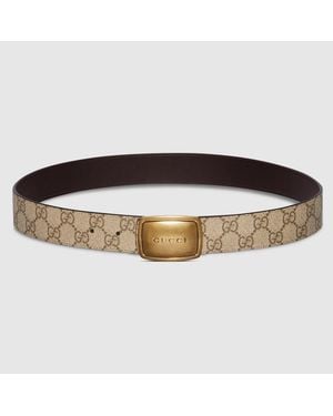 Gucci Belt With Plaque Buckle, Size 95, Gg Canvas - Brown