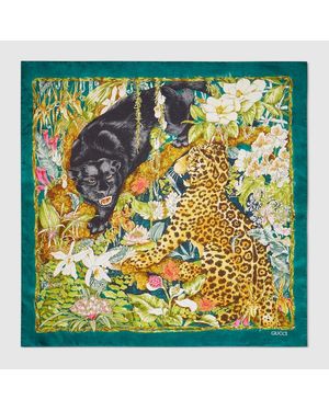 Gucci "Double Trouble" Impreso En Pañuelo Cuadrado De Seda - Amarillo