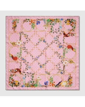 Gucci Printed Gg Silk Twill Carré, Silk - Pink