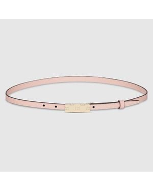 Gucci Thin Belt With Plaque Buckle, Size 100 - Metallic