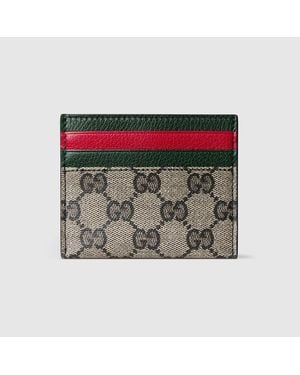 Gucci Card Case With Web Card Slots, Original Gg Fabric - Blue