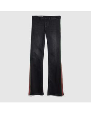 Gucci Pantalon En Denim De Coton Avec Bande Web, Taille - Bleu