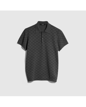 Gucci Gg Wool Silk Jacquard Polo Shirt - Black