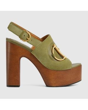 Gucci Sandalia De Plataforma Con Horsebit De Mujer, Talla - Verde