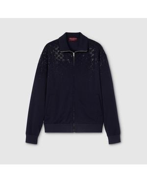 Gucci Technical Jersey Zip Jacket With Crystals - Blue