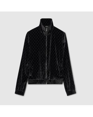Gucci Gg Stretch Velvet Devoré Zipped Jacket - Black
