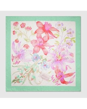 Gucci Printed Double G Silk Carré - Pink