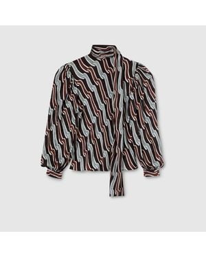 Gucci Printed Silk Twill Shirt - Grey