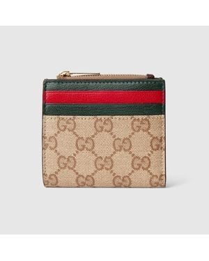 Gucci Zip Card Case With Slots, Original Gg Fabric - Natural