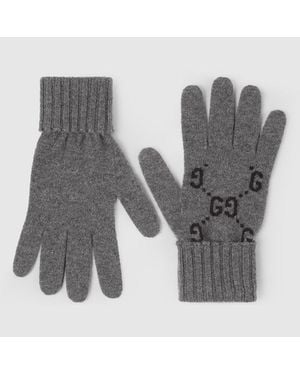 Gucci Handschuhe Aus Gg Kaschmir, Größe - Grau