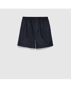 Gucci Short De Lona De Algodón Con Gg, Talla - Azul