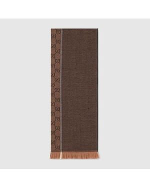 Gucci Gg Wool Jacquard Scarf - Brown