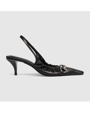 Gucci Vittoria Slingback Pump With Elastic, Leather - Metallic