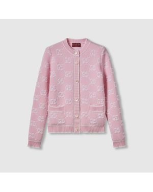 Gucci Cardigan Aus Wollbouclé Mit Gg Jacquard, Grösse - Pink