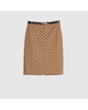 Gucci Gg Cotton Canvas Skirt, Size 48 It, Ready-To-Wear - Brown
