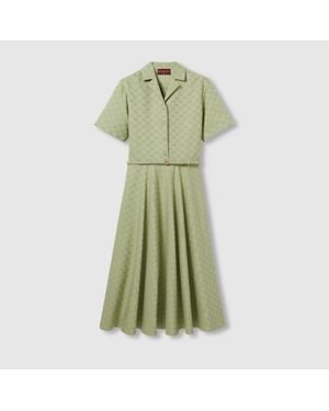 Gucci Vestido Midi De Gabardina De Algodón Con Gg, Talla - Verde