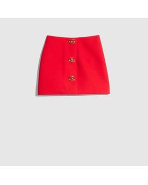 Gucci Crêpe Wool Skirt With Double G Button, Size 36 It, Ready-To-Wear - Red
