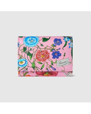 Gucci Flora-Motif Bi-Fold Card Case, Fabric - Pink