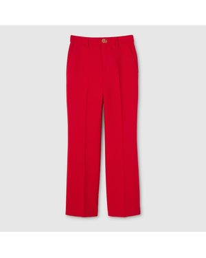 Gucci Pantalón De Crepé Con Botón De Doble G, Talla - Rojo