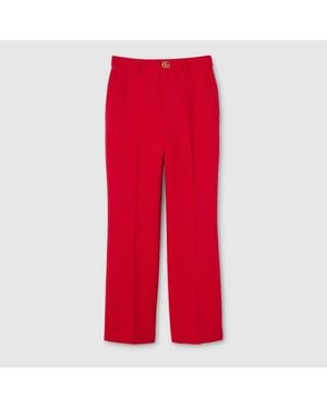 Gucci Crêpe Wool Trousers With Double G Button - Red