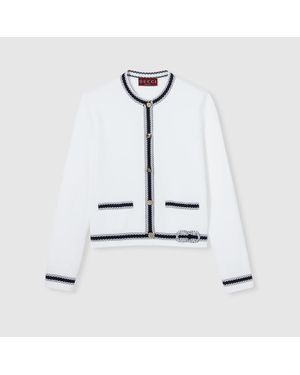 Gucci Cárdigan De Punto De Algodón Con Intarsia, Talla - Blanco