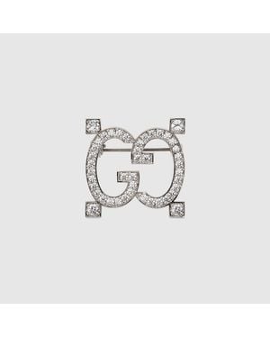 Gucci Spilla Con Cristalli Gg - Bianco