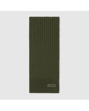 Gucci Knit Wool Scarf With Logo - Green