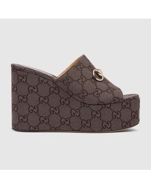Gucci Wedge Sandal With Horsebit - Brown