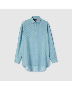 Gucci Gg Silk Jacquard Oversize Shirt - Blue