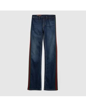 Gucci Cotton Denim Trousers With Web - Blue