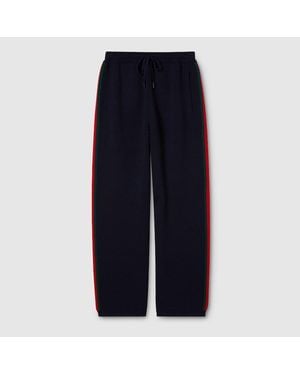 Gucci Stitch Wool Leisure Trousers With Web - Blue