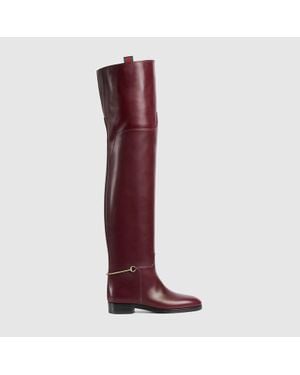 Gucci Bota Alta Con Horsebit Fino Para Mujer, Talla - Rojo