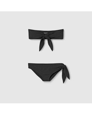Gucci Bikini De Punto Brillante Con Bordado, Talla - Negro