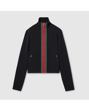 Gucci Stretch Nylon Zip Jacket With Web, Ready-To-Wear - Black