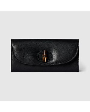 Gucci Long Wallet With Bamboo, Leather - Black