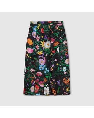 Gucci Printed Silk Twill Pleated Midi Skirt - Green