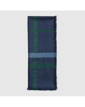 Gucci Tartan Cashmere Jacquard Stole - Blue