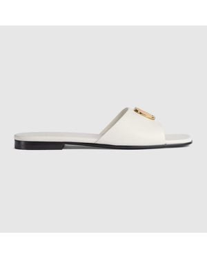 Gucci Slide Sandal With Double G, Uk - White