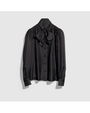 Gucci Printed Silk Twill Shirt With Bow - Black