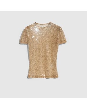 Gucci Embroidered Stretch Tulle T-Shirt - Natural