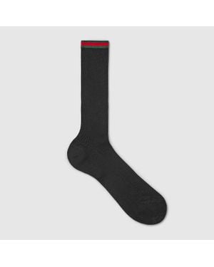 Gucci Cotton Blend Socks With Web, Cotton - Black