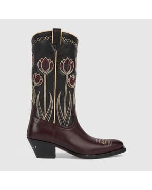 Gucci Boot With Embroidery - Brown
