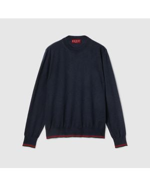 Gucci Pullover Aus Wollstrick Mit Web, Grösse - Blau