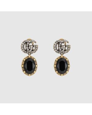 Gucci Double G Earrings With Black Crystals