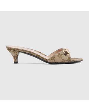 Gucci Heeled Slides Gg - Metallic