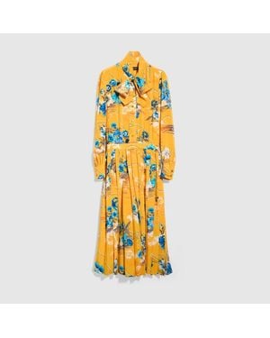 Gucci Printed Silk Chemisier Dress - Yellow