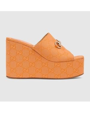 Gucci Wedge Sandal With Horsebit - Orange