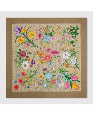 Gucci Printed Gg Silk Twill Carré - Green